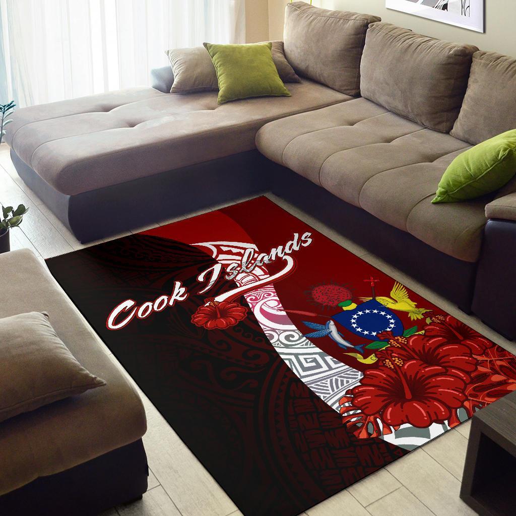Cook Islands Polynesian Area Rug - Coat Of Arm With Hibiscus