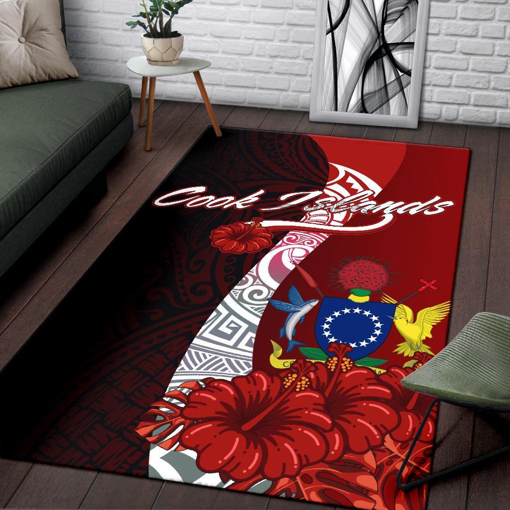 Cook Islands Polynesian Area Rug - Coat Of Arm With Hibiscus