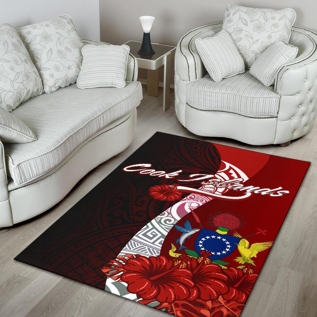 Cook Islands Polynesian Area Rug - Coat Of Arm With Hibiscus