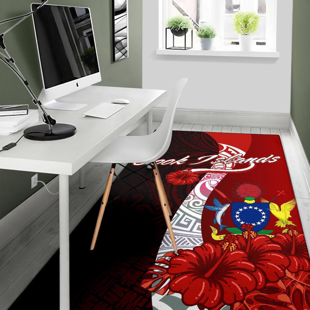 Cook Islands Polynesian Area Rug - Coat Of Arm With Hibiscus