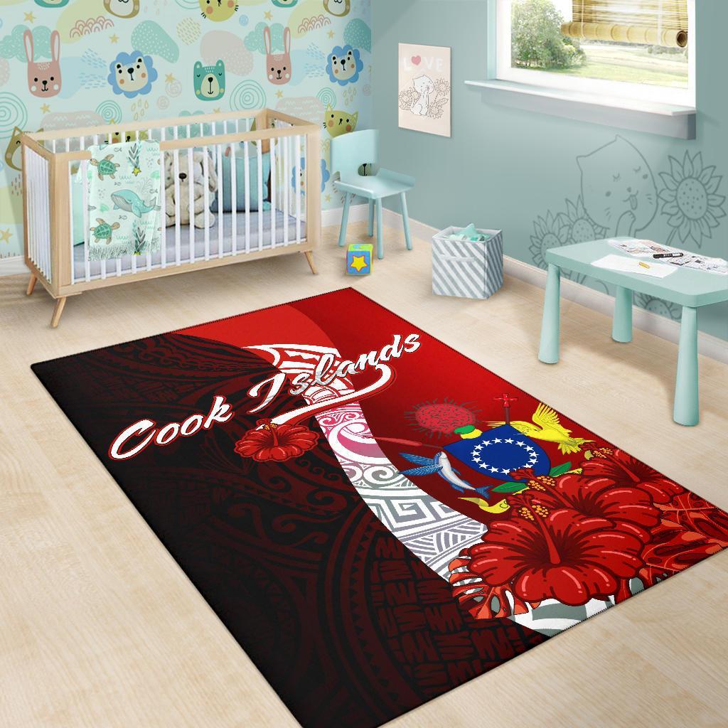 Cook Islands Polynesian Area Rug - Coat Of Arm With Hibiscus