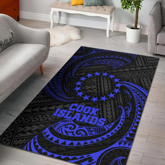 Cook Islandss Polynesian Area Rug - Blue Tribal Wave