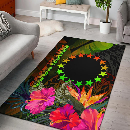 Cook Islands Polynesian Area Rug - Hibiscus and Banana Leaves