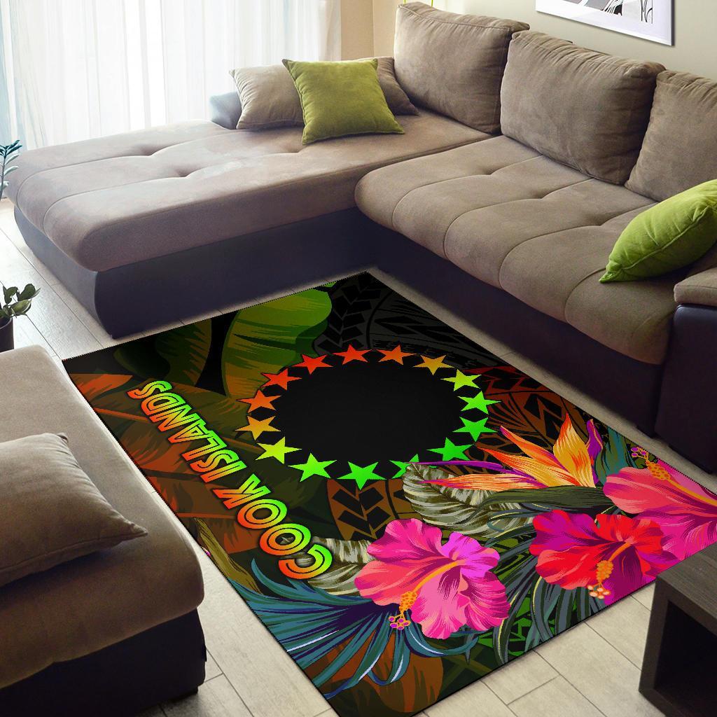 Cook Islands Polynesian Area Rug - Hibiscus and Banana Leaves