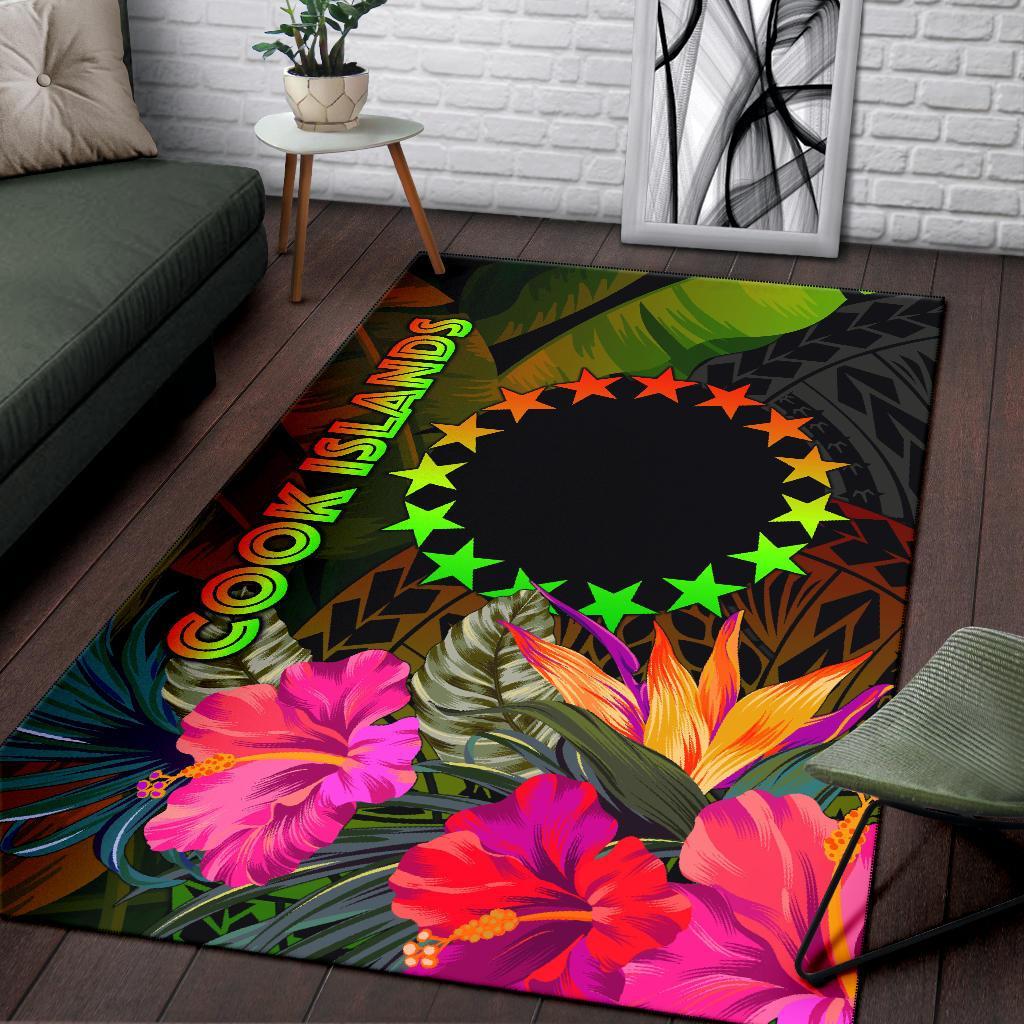Cook Islands Polynesian Area Rug - Hibiscus and Banana Leaves