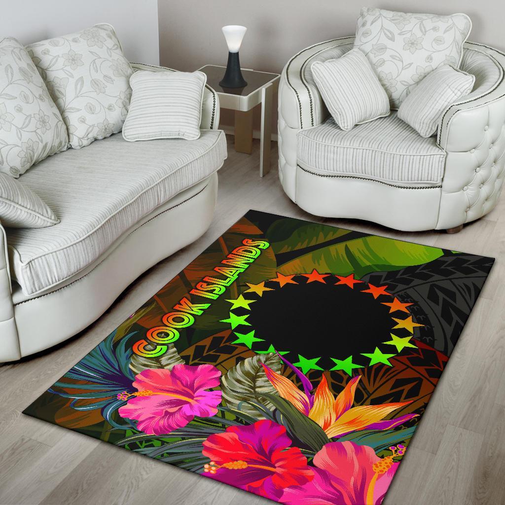 Cook Islands Polynesian Area Rug - Hibiscus and Banana Leaves