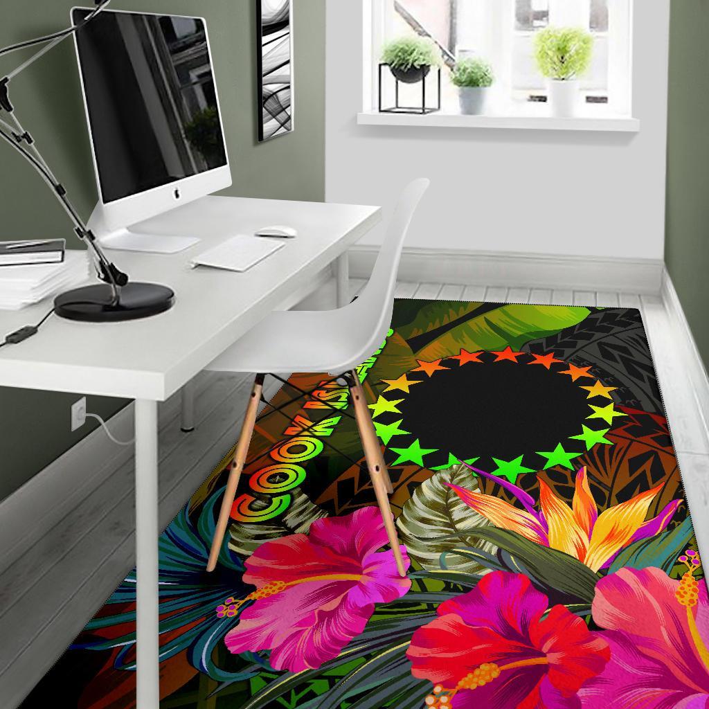 Cook Islands Polynesian Area Rug - Hibiscus and Banana Leaves