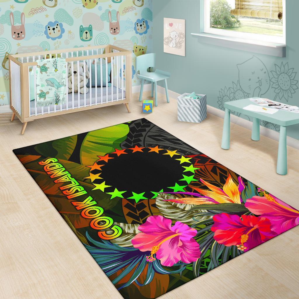 Cook Islands Polynesian Area Rug - Hibiscus and Banana Leaves
