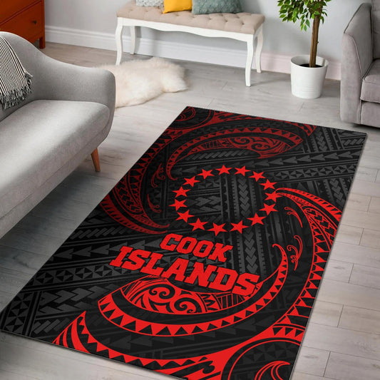 Cook Islandss Polynesian Area Rug - Red Tribal Wave