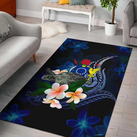 Cook Islandss Polynesian Area Rug - Turtle With Plumeria Flowers