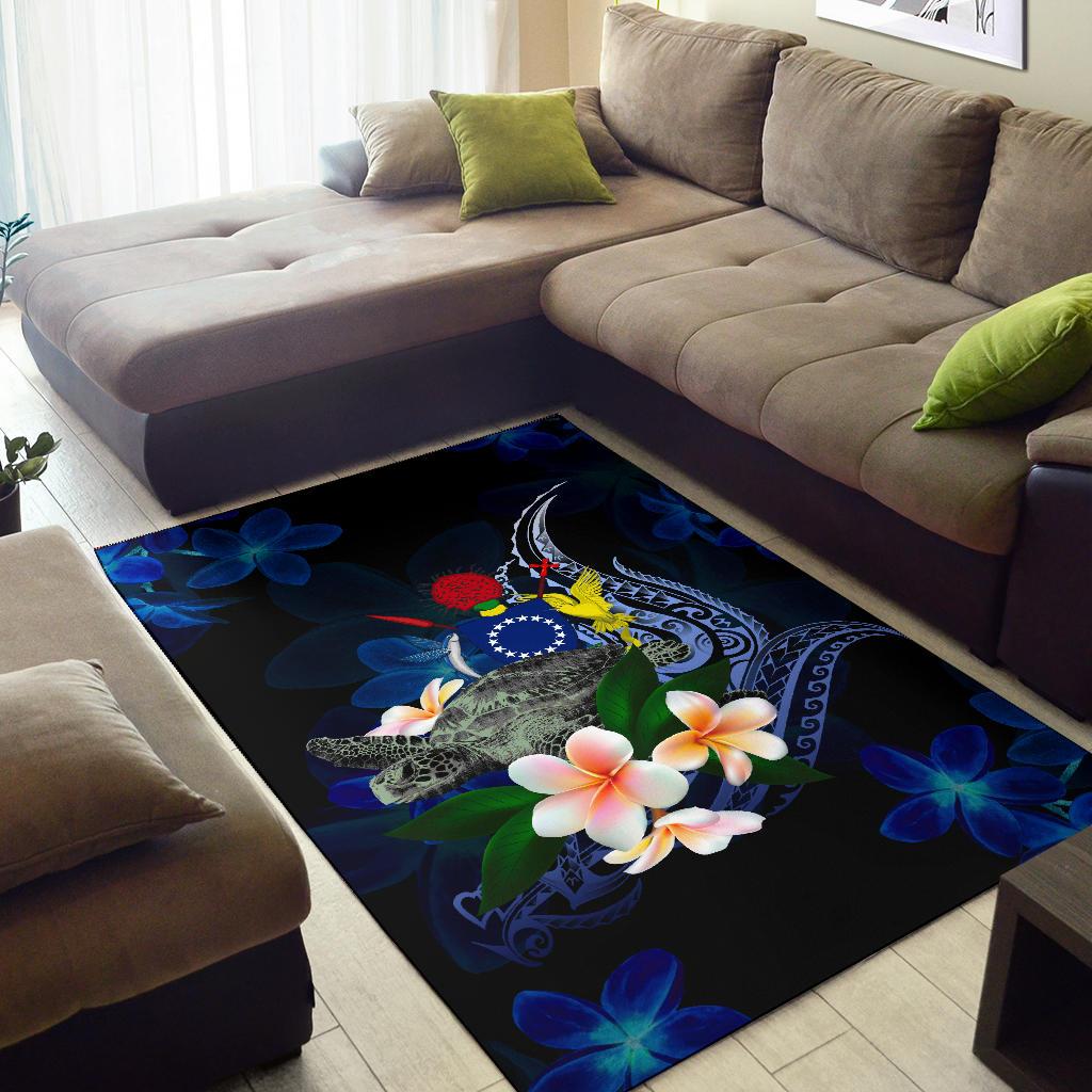 Cook Islandss Polynesian Area Rug - Turtle With Plumeria Flowers