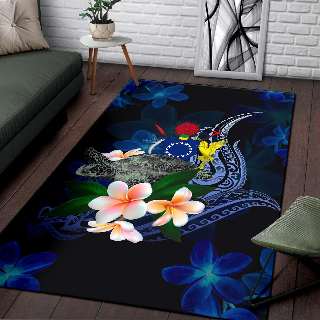 Cook Islandss Polynesian Area Rug - Turtle With Plumeria Flowers
