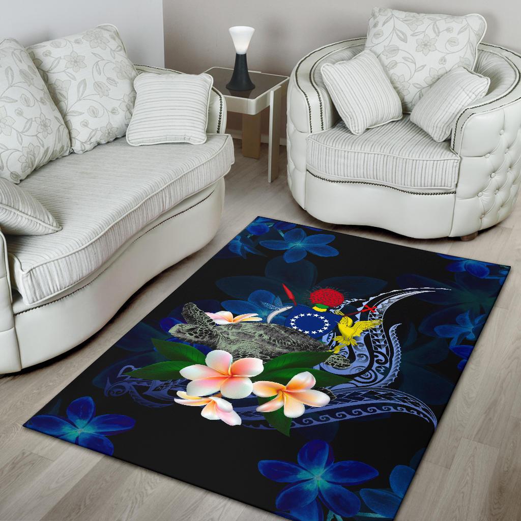 Cook Islandss Polynesian Area Rug - Turtle With Plumeria Flowers