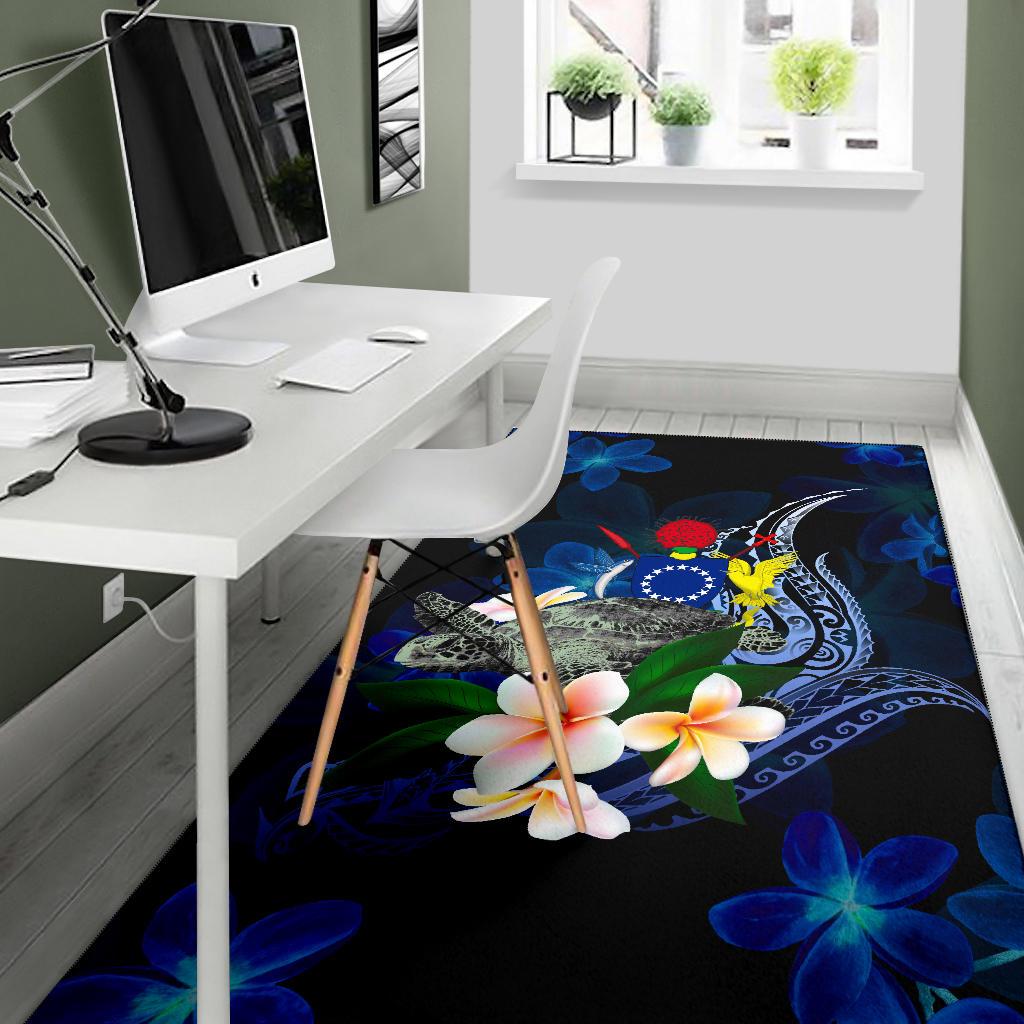 Cook Islandss Polynesian Area Rug - Turtle With Plumeria Flowers