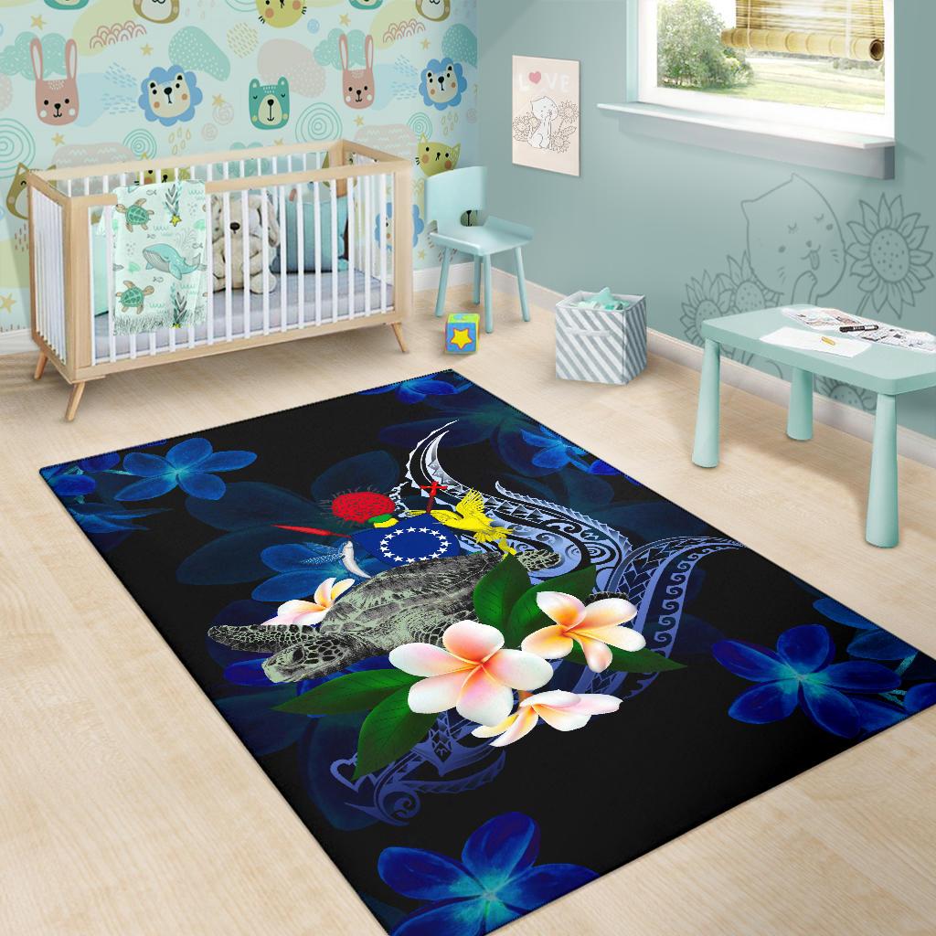 Cook Islandss Polynesian Area Rug - Turtle With Plumeria Flowers