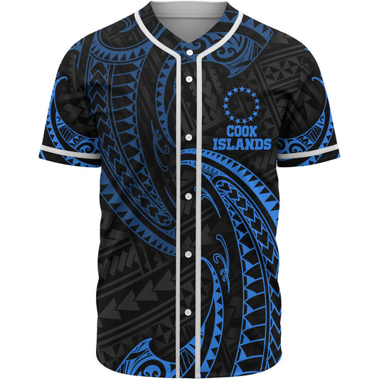 Cook Islands Polynesian Baseball Shirt - Blue Tribal Wave