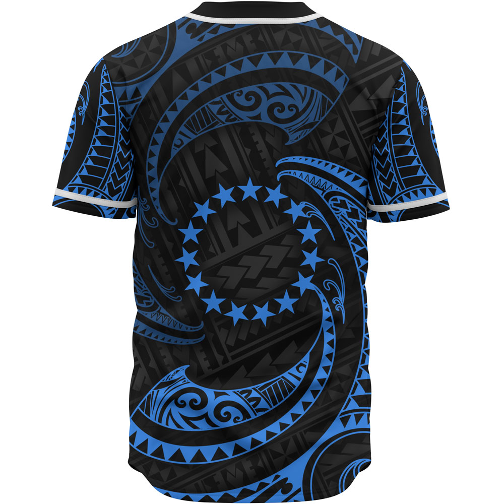 Cook Islands Polynesian Baseball Shirt - Blue Tribal Wave