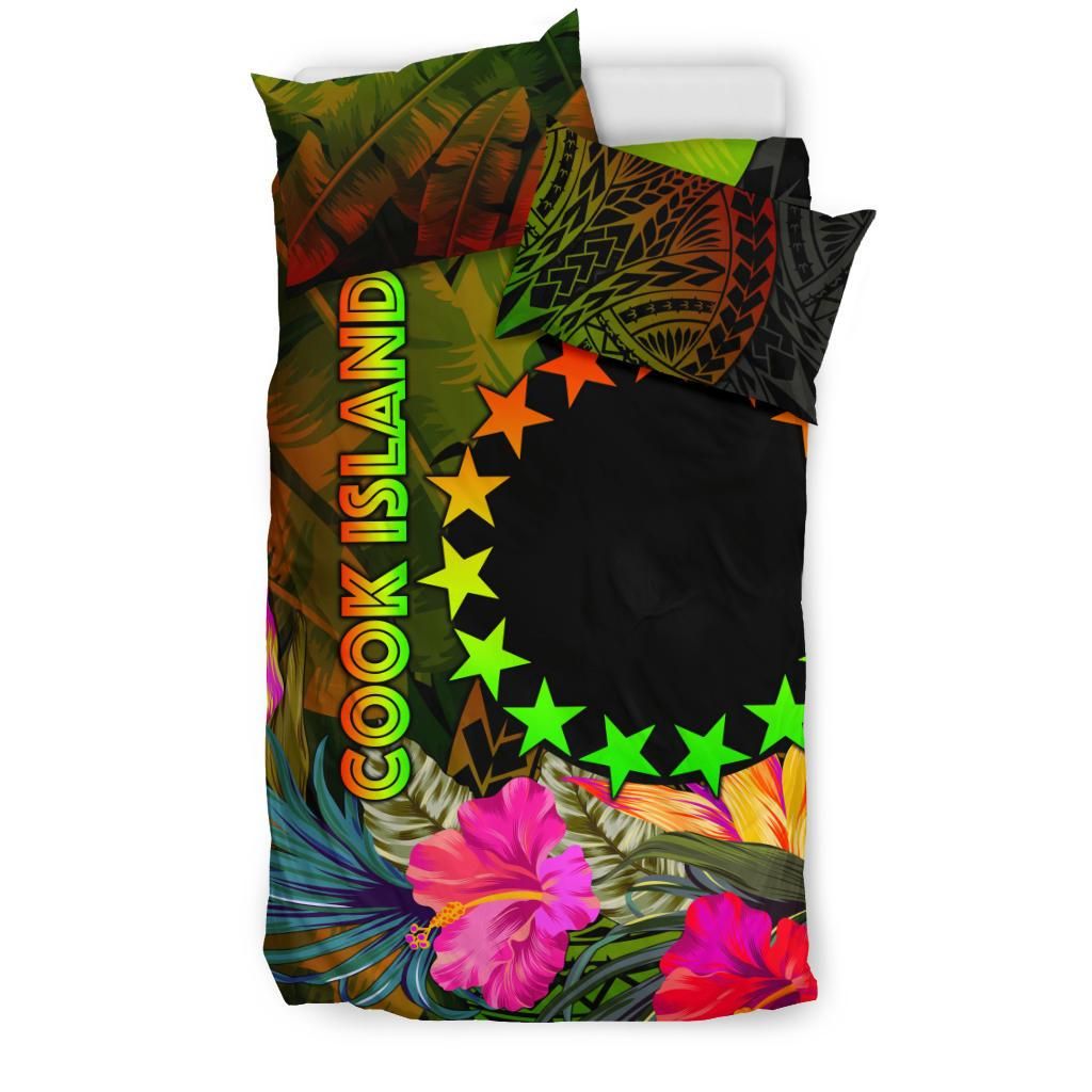Cook Islands Polynesian Bedding Set - Hibiscus And Banana Leaves
