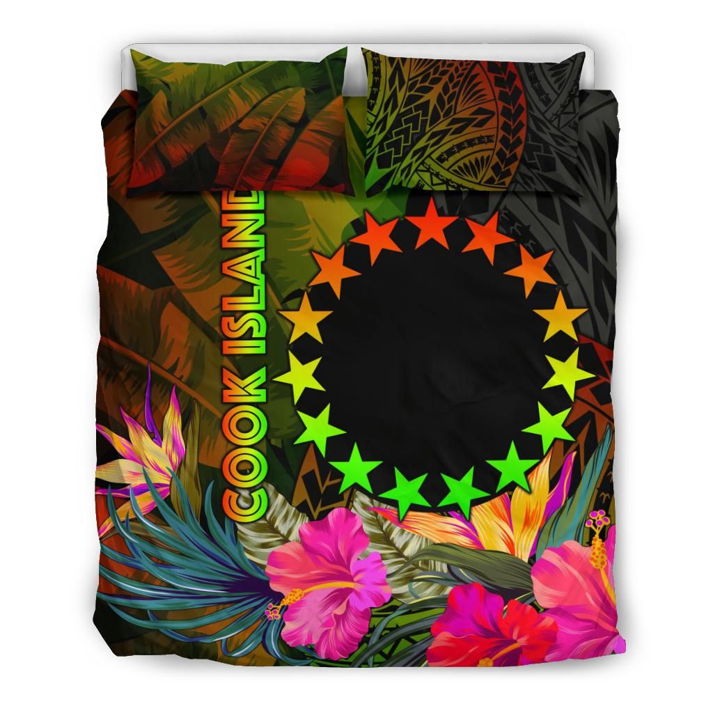 Cook Islands Polynesian Bedding Set - Hibiscus And Banana Leaves