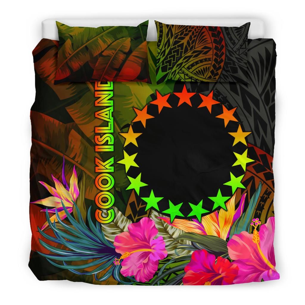 Cook Islands Polynesian Bedding Set - Hibiscus And Banana Leaves