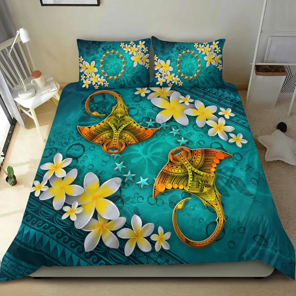 Cook Islands Polynesian Bedding Set - Manta Ray Ocean