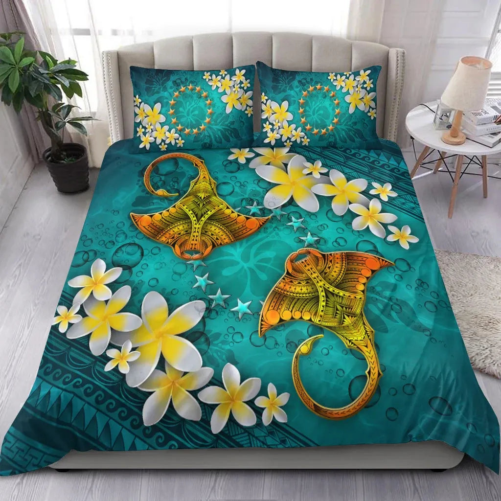 Cook Islands Polynesian Bedding Set - Manta Ray Ocean