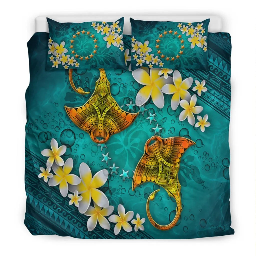 Cook Islands Polynesian Bedding Set - Manta Ray Ocean