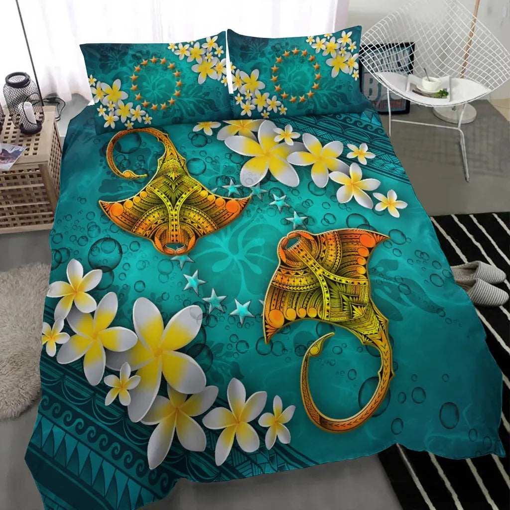 Cook Islands Polynesian Bedding Set - Manta Ray Ocean