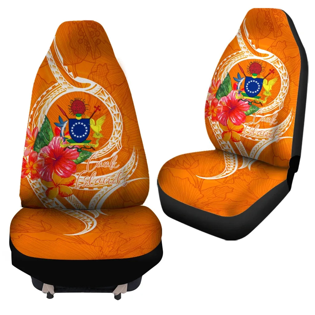 Cook Islands Polynesian Car Seat Covers - Orange Floral With Seal