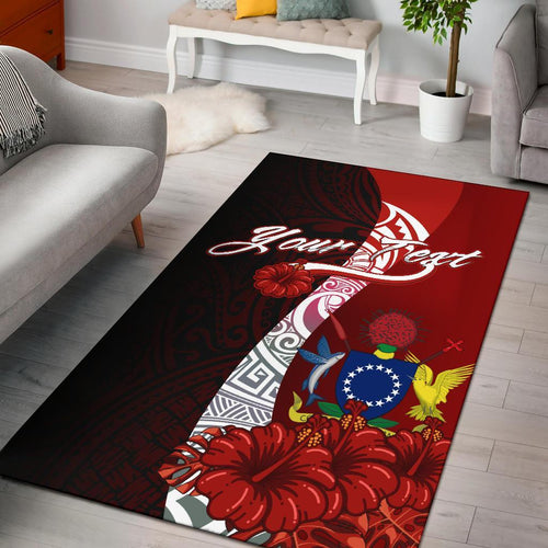 Cook Islands Polynesian Custom Personalised Area Rug - Coat Of Arm With Hibiscus