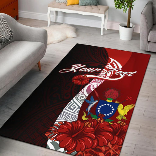 Cook Islands Polynesian Custom Personalised Area Rug - Coat Of Arm With Hibiscus