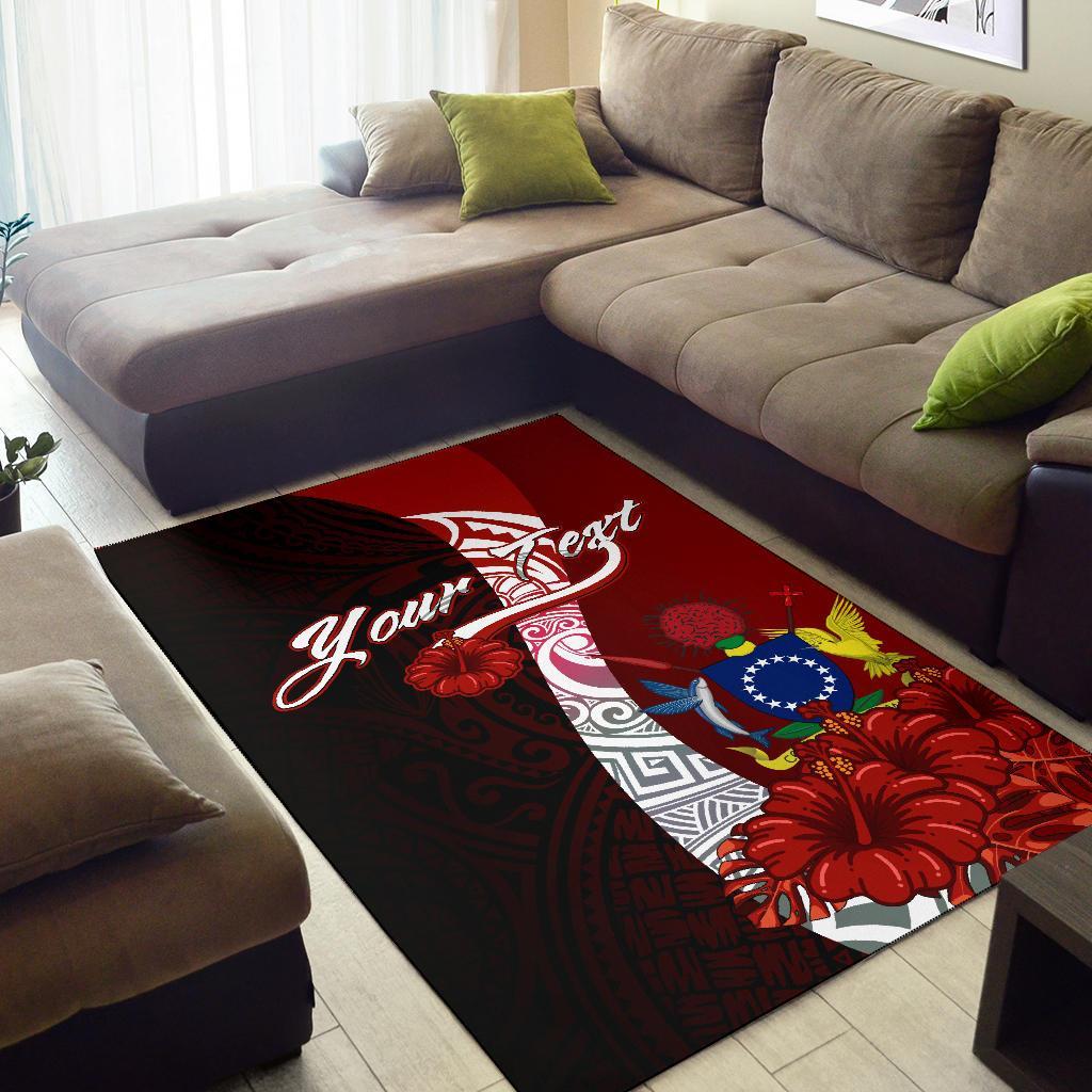 Cook Islands Polynesian Custom Personalised Area Rug - Coat Of Arm With Hibiscus