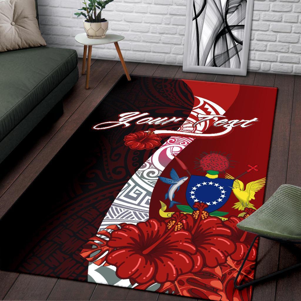 Cook Islands Polynesian Custom Personalised Area Rug - Coat Of Arm With Hibiscus