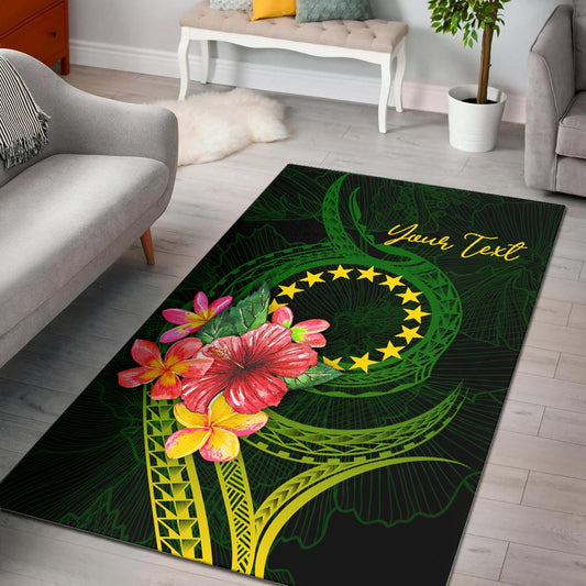 Cook Islands Polynesian Custom Personalised Area Rug - Floral With Seal Flag Color