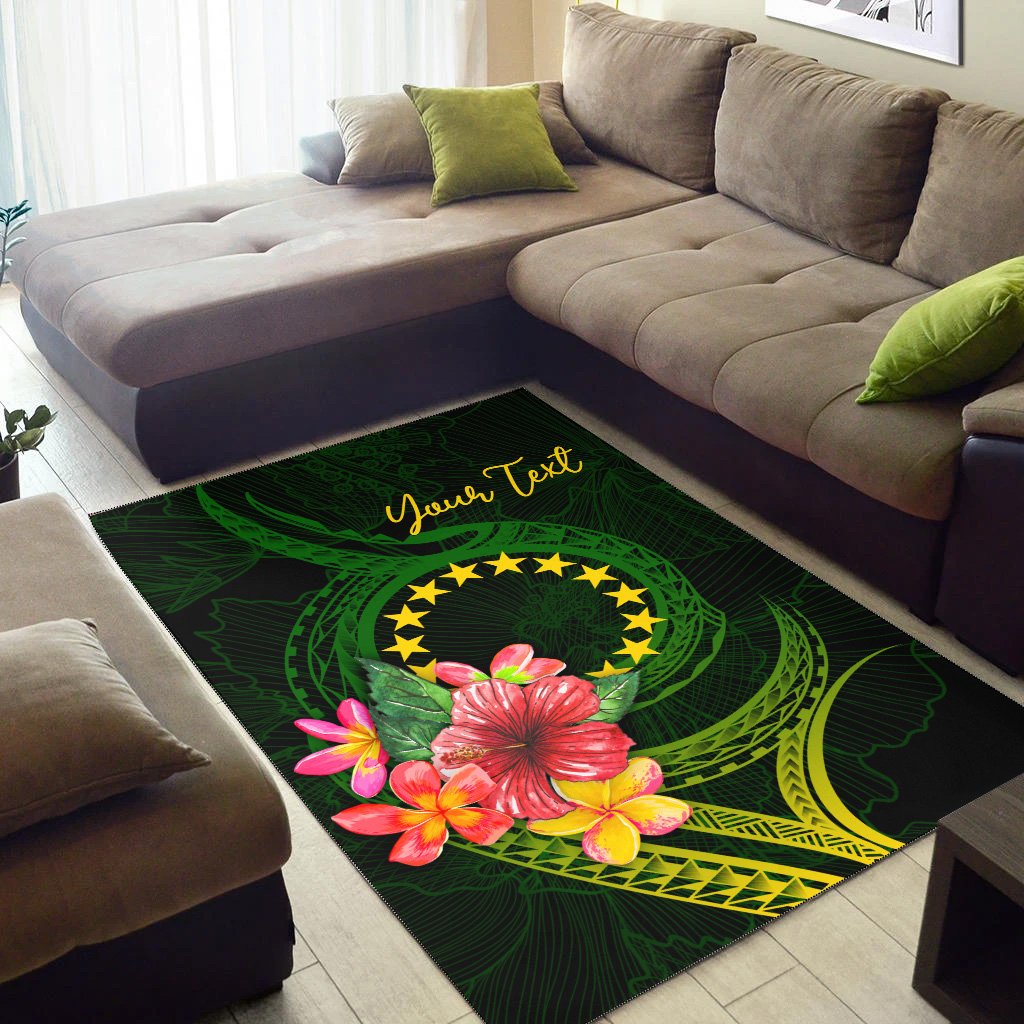 Cook Islands Polynesian Custom Personalised Area Rug - Floral With Seal Flag Color