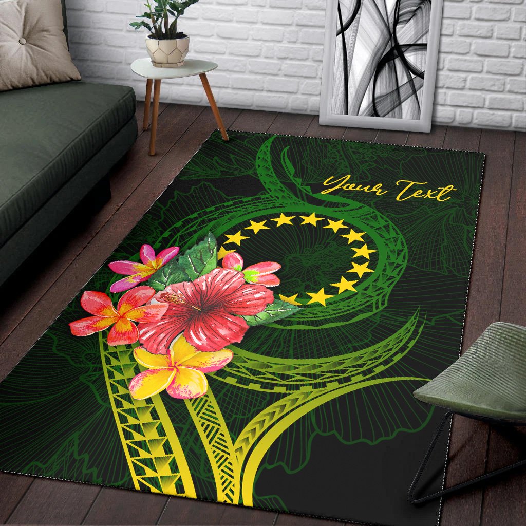 Cook Islands Polynesian Custom Personalised Area Rug - Floral With Seal Flag Color