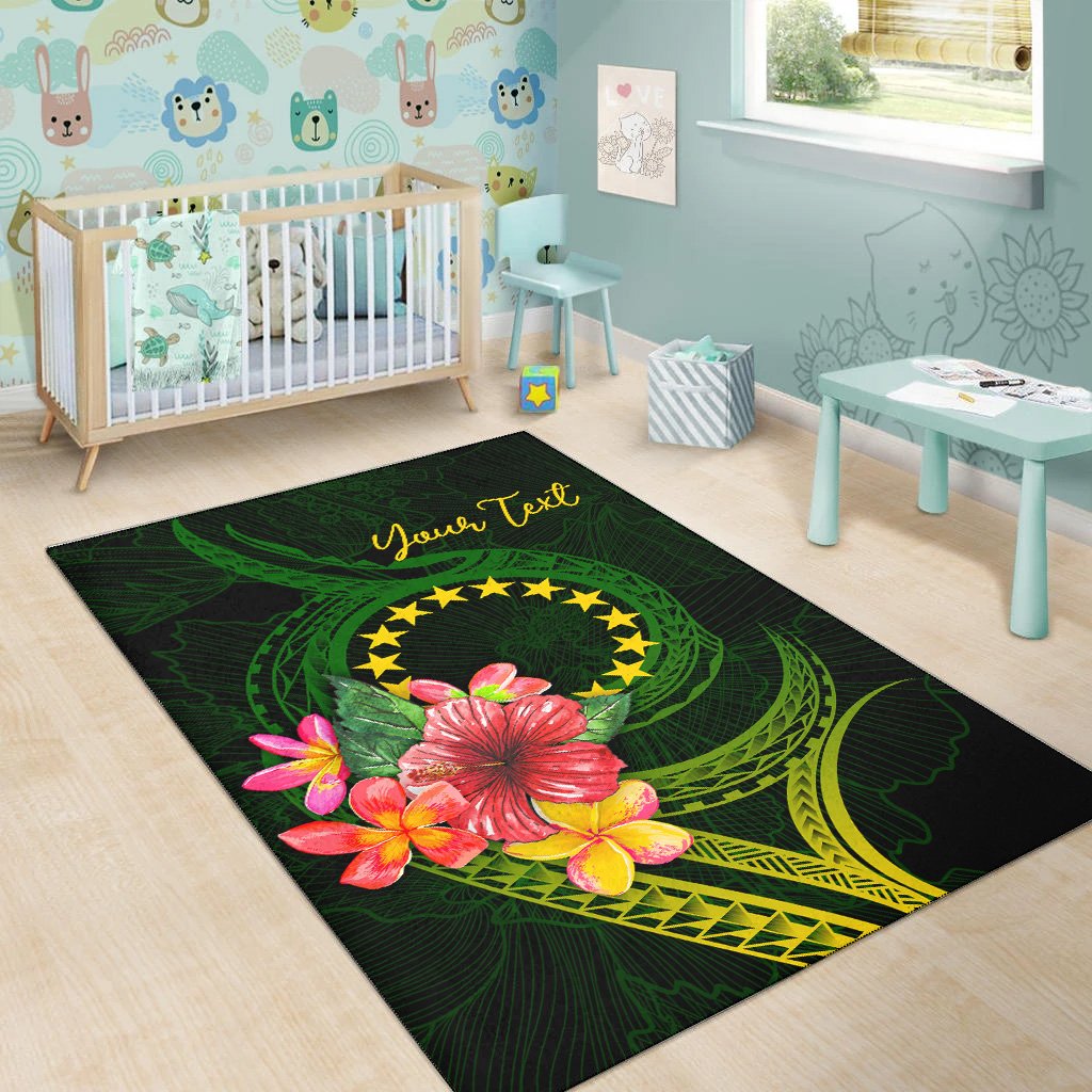 Cook Islands Polynesian Custom Personalised Area Rug - Floral With Seal Flag Color