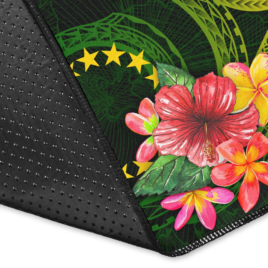 Cook Islands Polynesian Custom Personalised Area Rug - Floral With Seal Flag Color