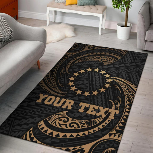 Cook Islandss Polynesian Custom Personalised Area Rug - Gold Tribal Wave