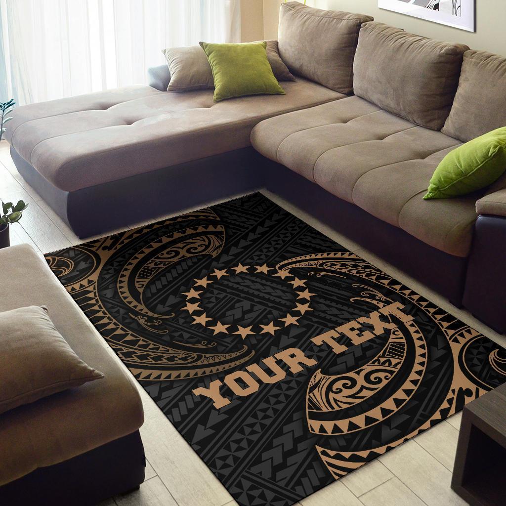 Cook Islandss Polynesian Custom Personalised Area Rug - Gold Tribal Wave