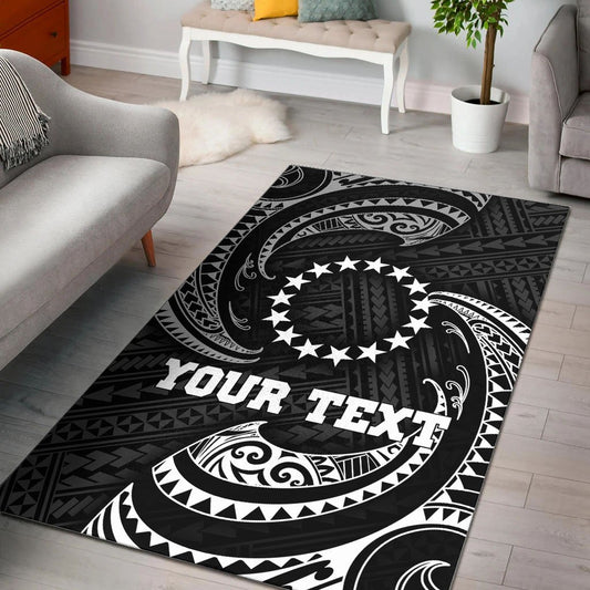 Cook Islandss Polynesian Custom Personalised Area Rug - White Tribal Wave