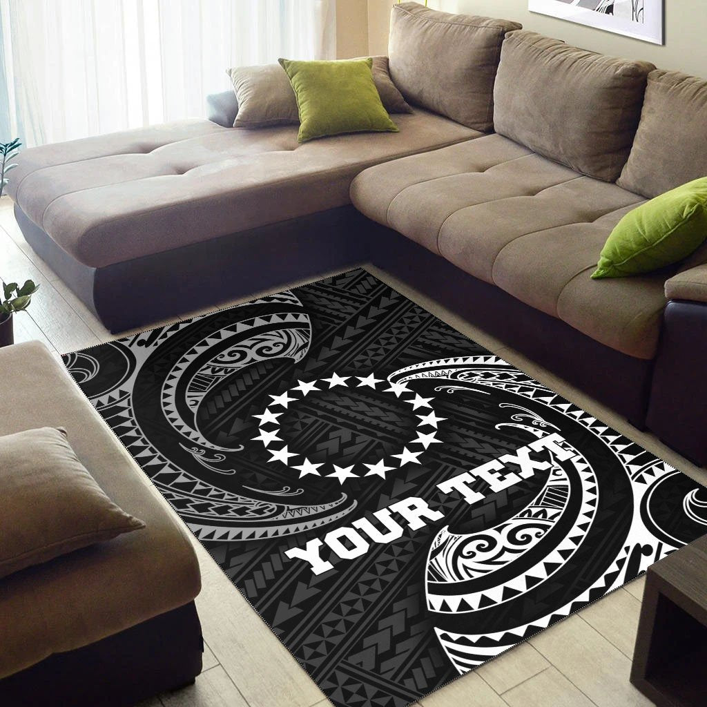 Cook Islandss Polynesian Custom Personalised Area Rug - White Tribal Wave