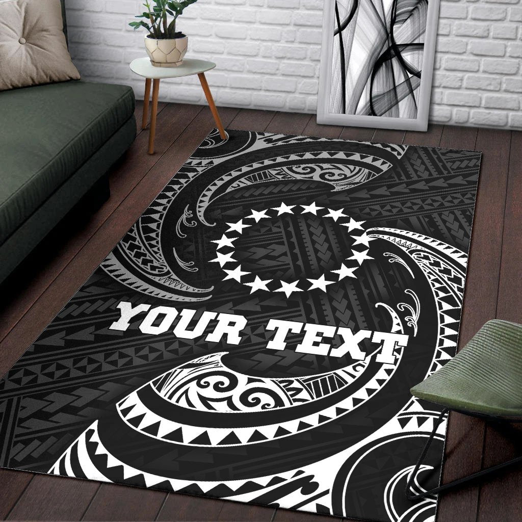 Cook Islandss Polynesian Custom Personalised Area Rug - White Tribal Wave