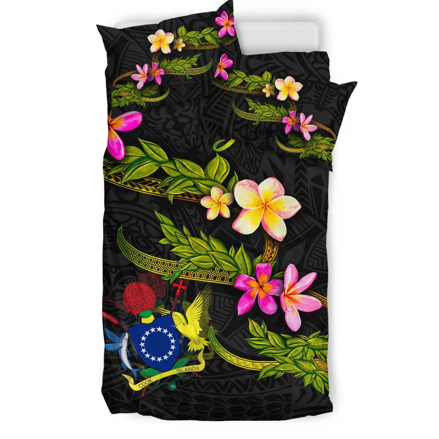 Cook Islands Polynesian Custom Personalised Bedding Set - Plumeria Tribal