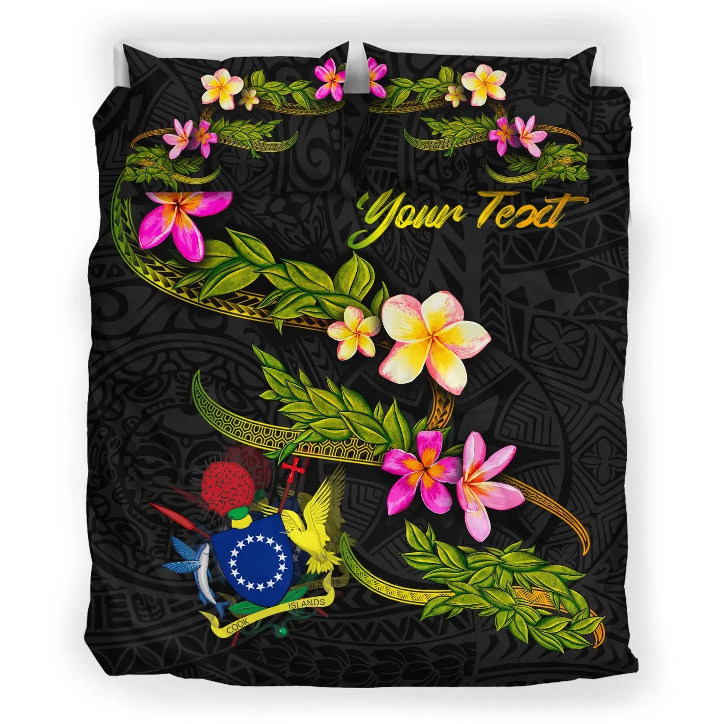 Cook Islands Polynesian Custom Personalised Bedding Set - Plumeria Tribal