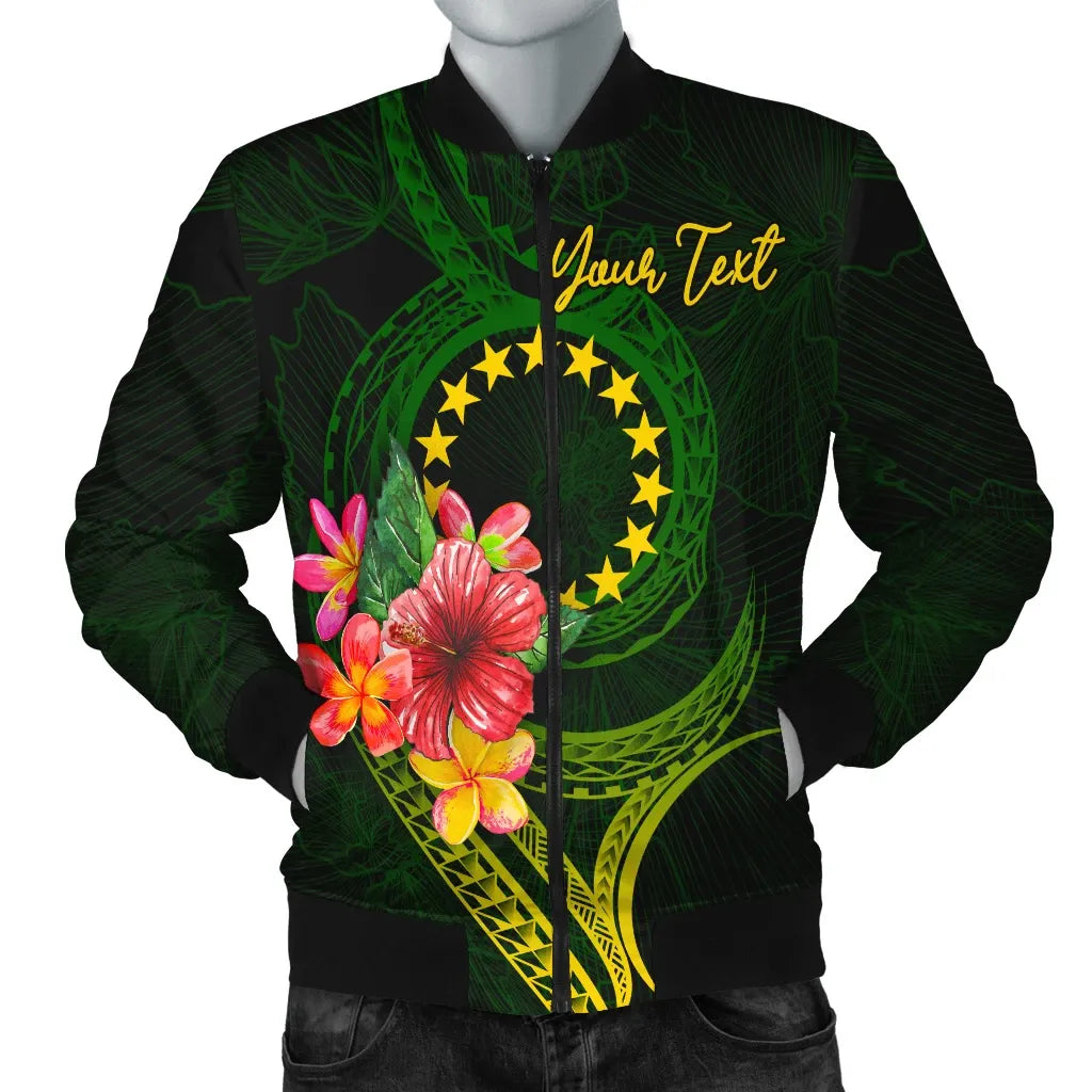 Cook Islands Polynesian Custom Personalised Bomber Jacket - Floral With Seal Flag Color