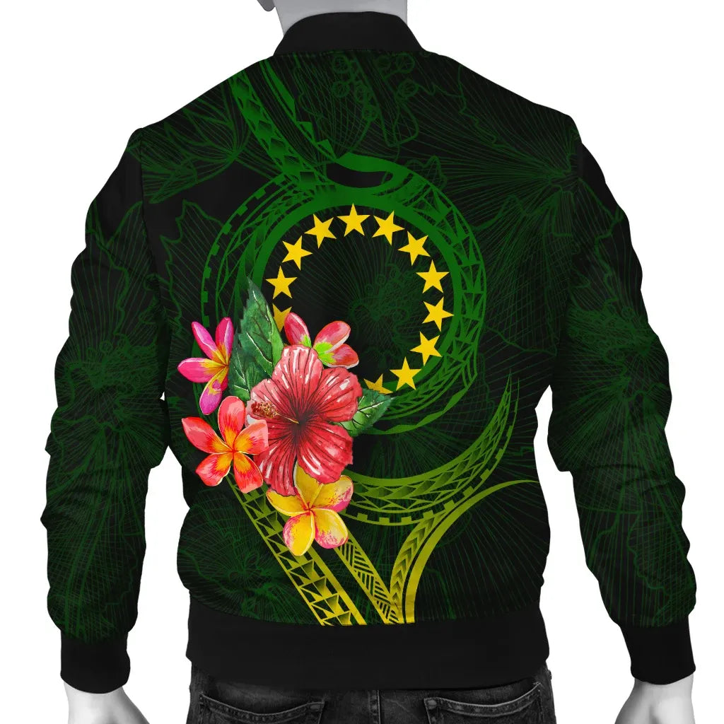 Cook Islands Polynesian Custom Personalised Bomber Jacket - Floral With Seal Flag Color
