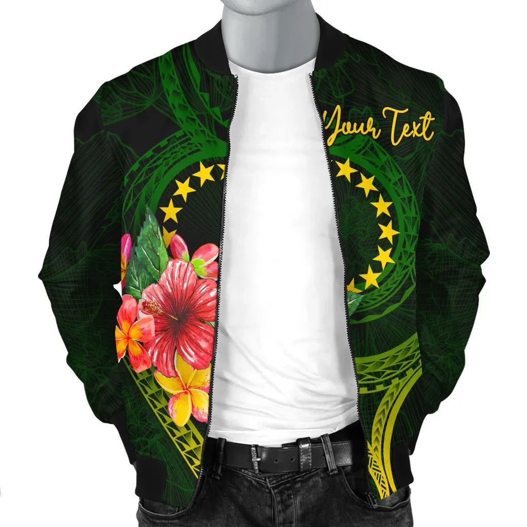 Cook Islands Polynesian Custom Personalised Bomber Jacket - Floral With Seal Flag Color