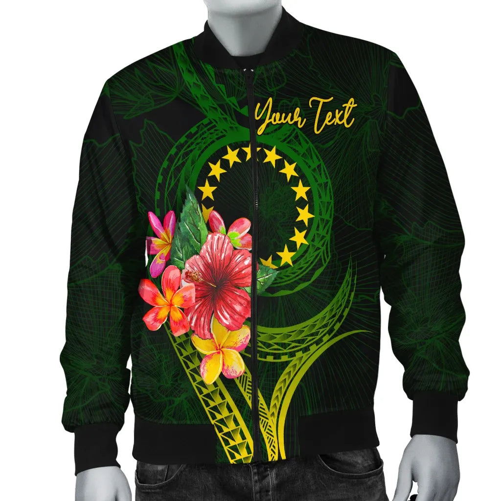 Cook Islands Polynesian Custom Personalised Bomber Jacket - Floral With Seal Flag Color