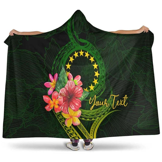 Cook Islands Polynesian Custom Personalised Hooded Blanket - Floral With Seal Flag Color